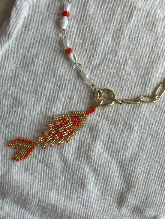 Колье "Золотая рыбка" с подвеской из японского бисера