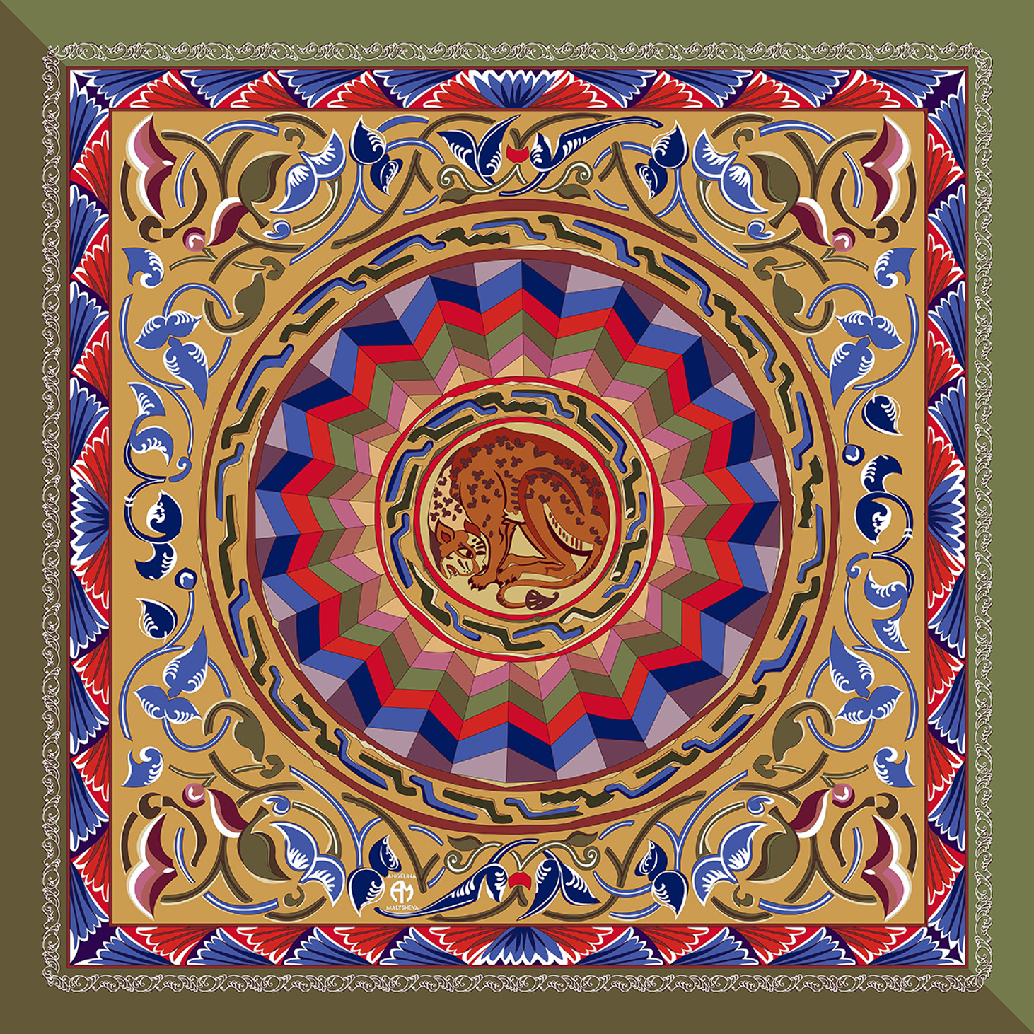 Шелковый платок «Армянские миниатюры». 90х90 - фотография товара