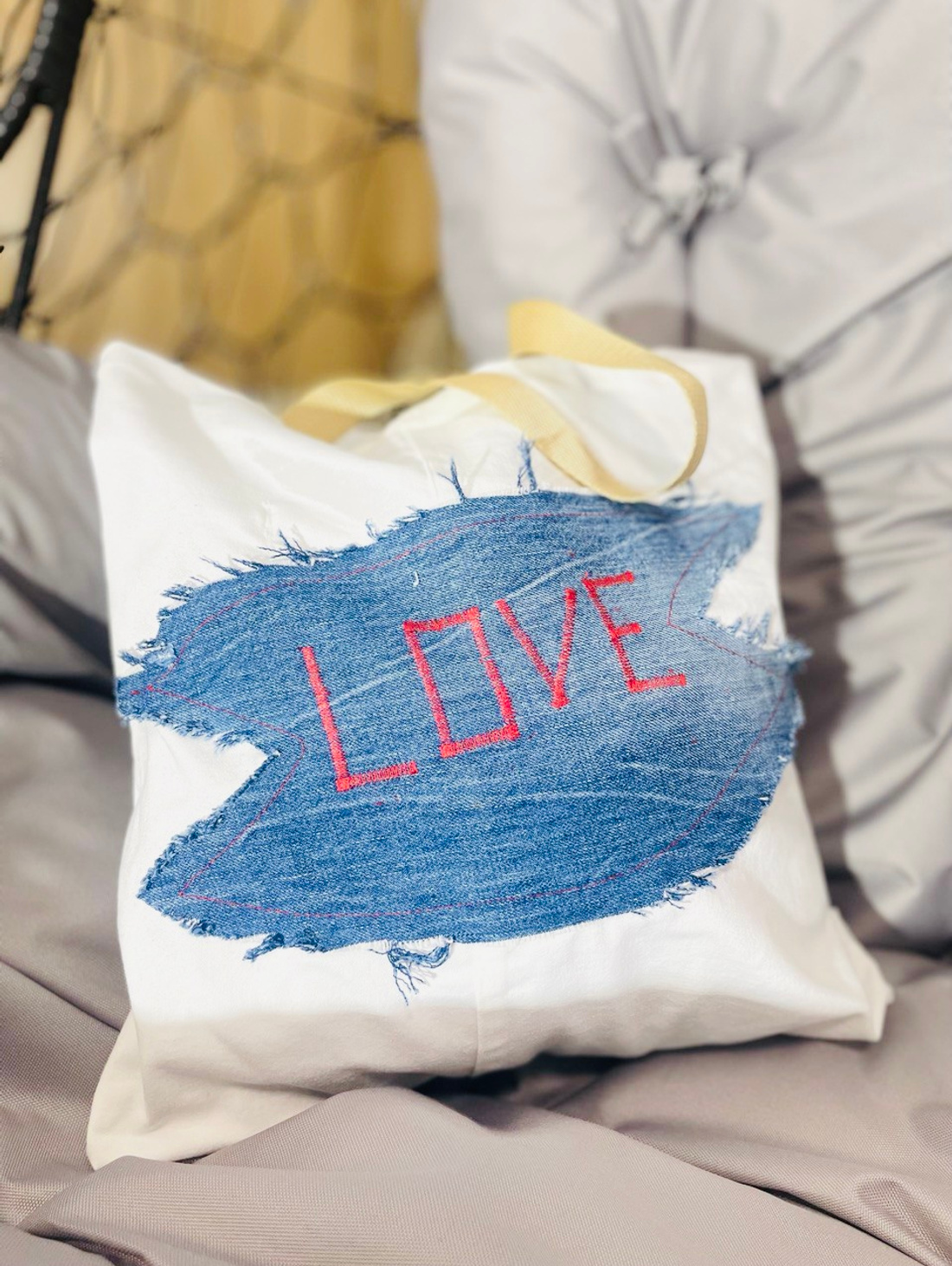 Сумка -шопер джинсовый белый - фотография товара