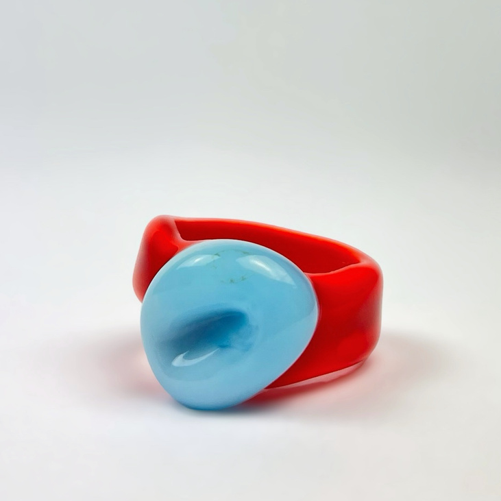 Кольцо стеклянное STKLO Mono Poppy Red & Cheerful Blue