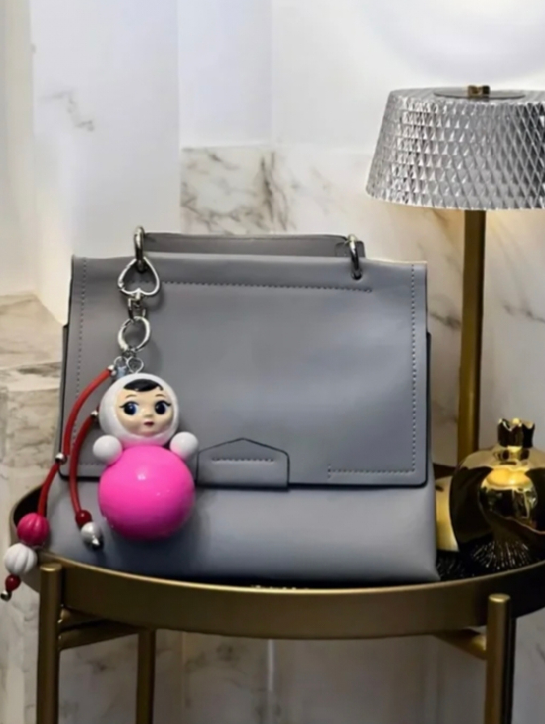 Брелок-обвес на сумку "Неваляшка розовая с лицом" ретро - фотография товара