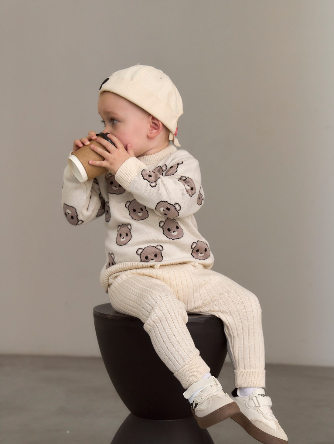 Вязаный костюм "Мишки", бежевый - фотография товара