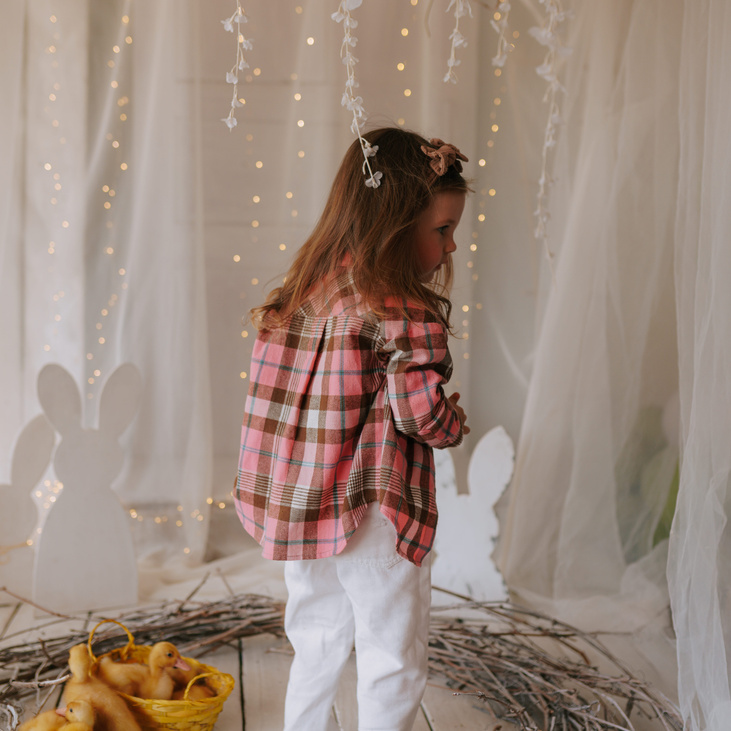 Рубашка в клетку розовая  для девочки