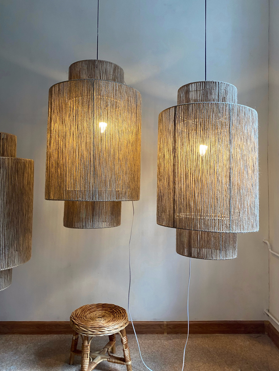 Светильник цилиндр из джута - фотография товара