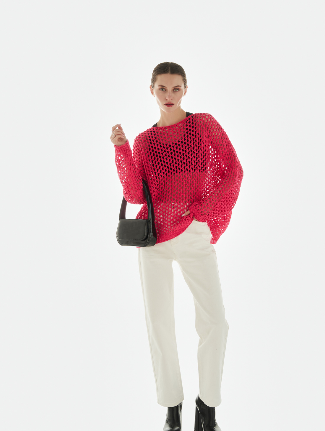 Джемпер "Сетка" коралловый - фотография товара
