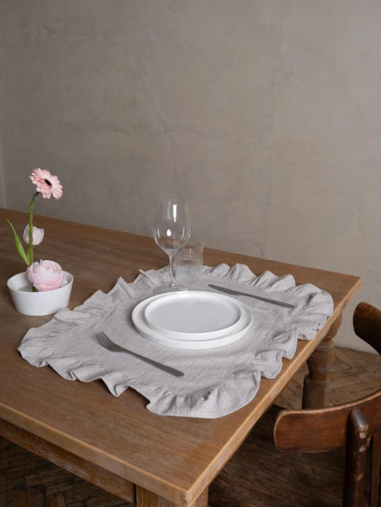 Плейсмат с рюшами из льна и хлопка, бежевый
