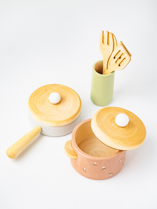 Чайный набор детской деревянной посудки "Розовый"