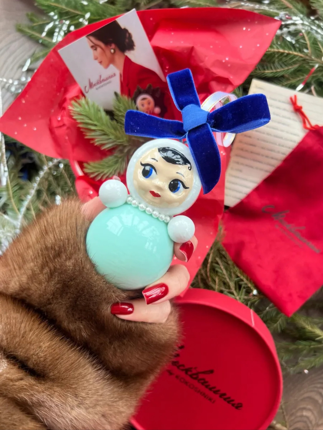 Коллекционная ёлочная игрушка «Голубая Неваляшка» ретро - фотография товара