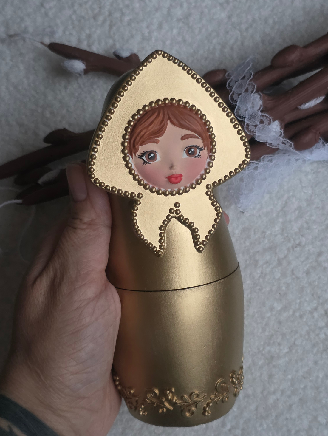 Свеча Матрешка золото - фотография товара