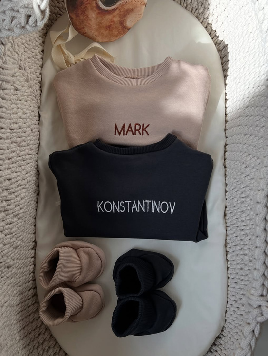 Боди oversized + пинетки c индивидуальной вышивкой цвет латте