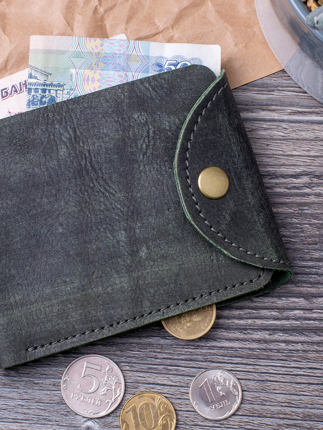 Портмоне складное, зелёное - фотография товара