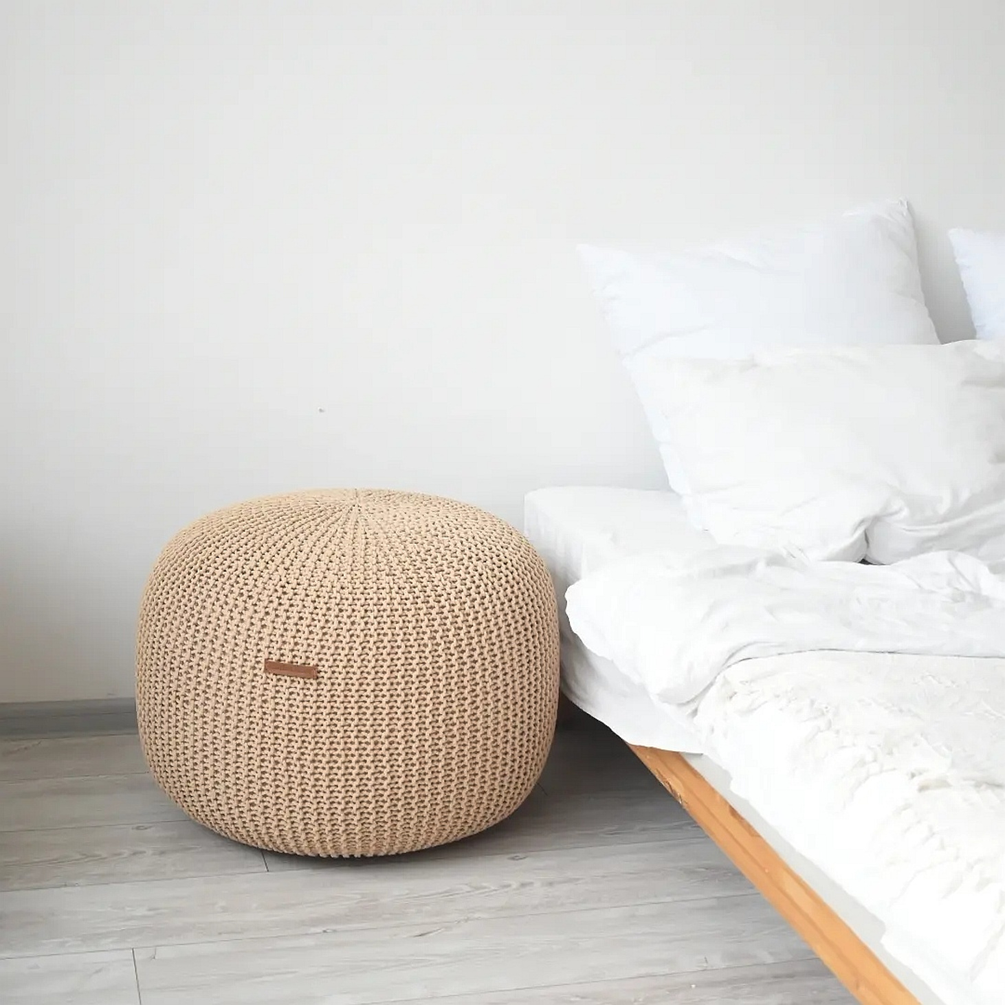 Пуф вязаный круглый бескаркасный - фотография товара