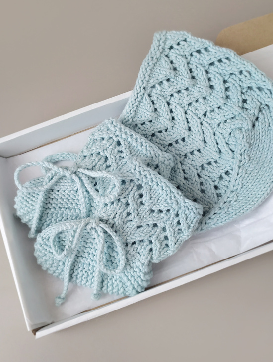 Комплект на выписку для мальчика - чепчик и пинетки