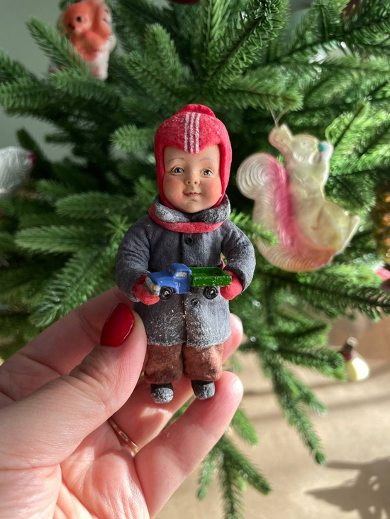 Ватная елочная игрушка мальчик из СССР