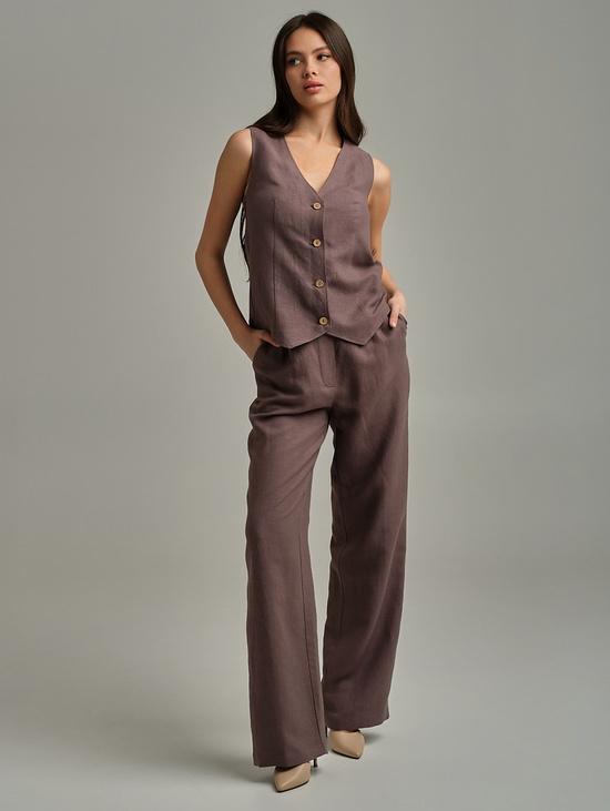 Прямые брюки изо льна шоколадный