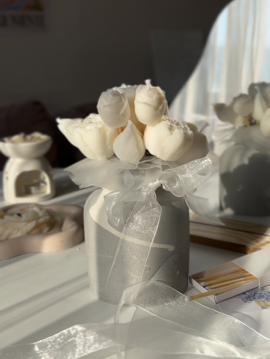 Букет из аромасвечей в вазе "Белый" - фотография товара