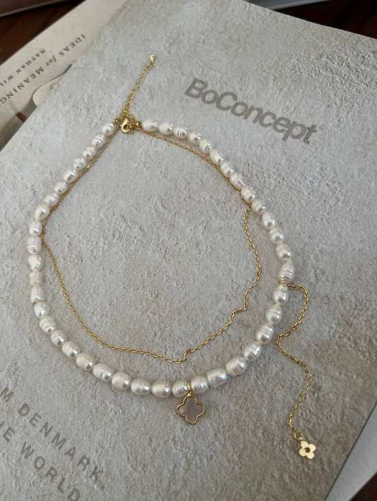 Двойная цепь с подвеской «Клевер» золотистый