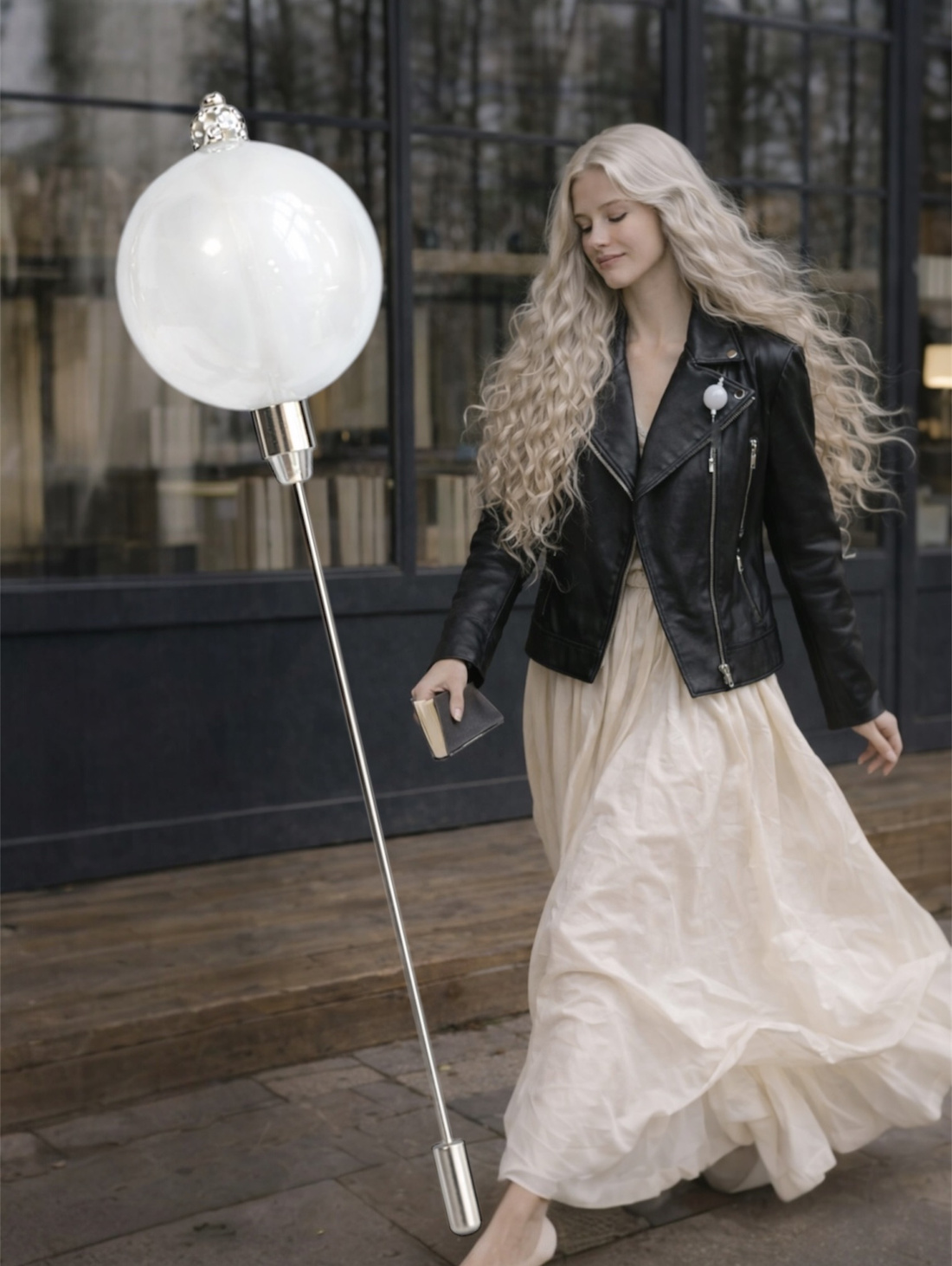 Брошь-игла из муранского стекла Bubbles белая - фотография товара