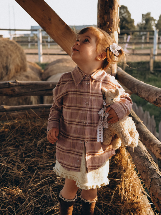 Рубашка в клетку пудровая  для девочки