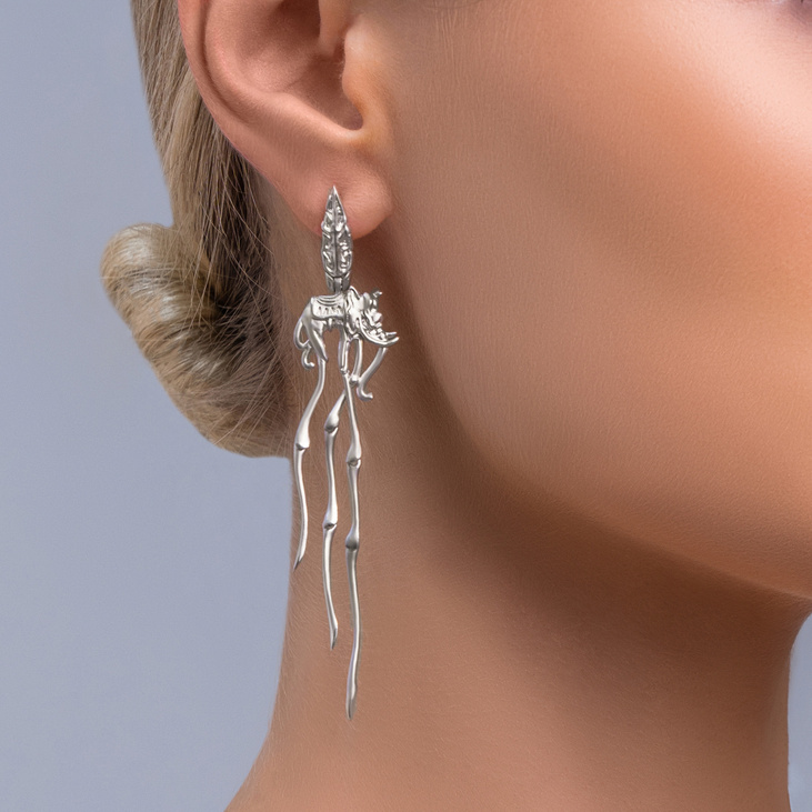 Длинные серебряные серьги ELEPHANT EARRINGS