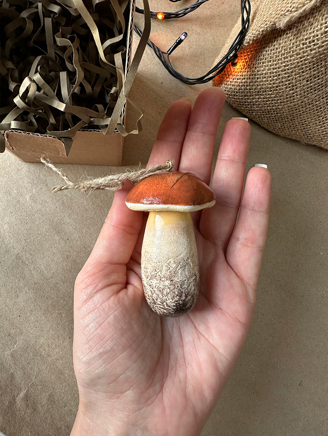 Ёлочная игрушка Гриб белый большой - фотография товара