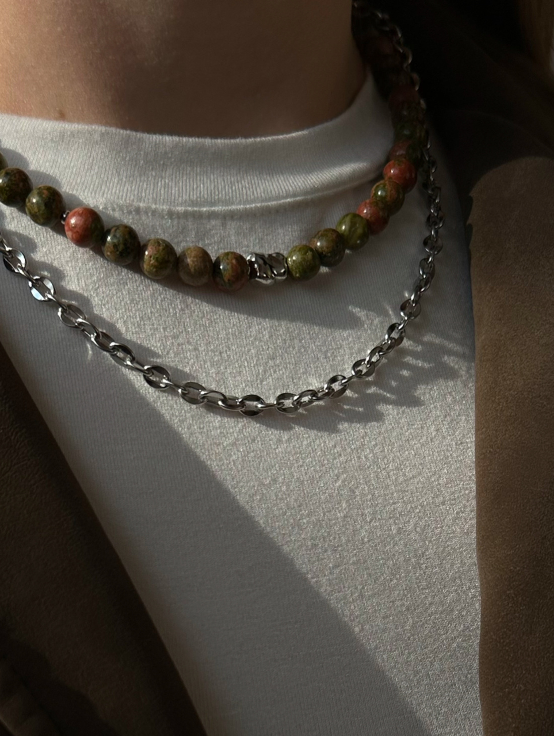 Чокер двухслойный из унакита - фотография товара