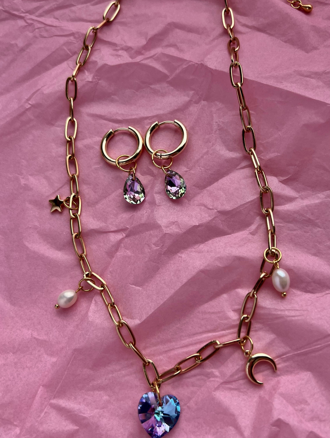 Комплект Колье и серьги с подвесками из кристаллов Swarovski - фотография товара