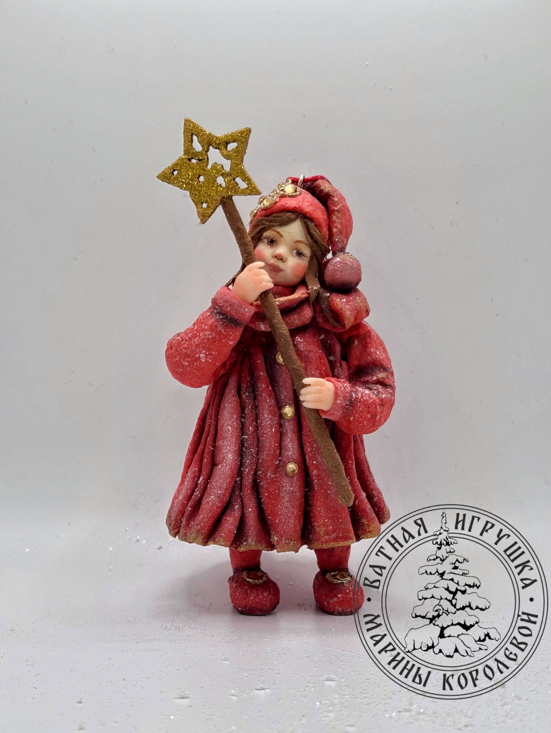 Ватная елочная игрушка "Девочка со звездочкой" - фотография товара