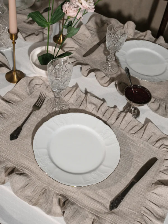 Плейсмат с рюшами из льна и хлопка, бежевый