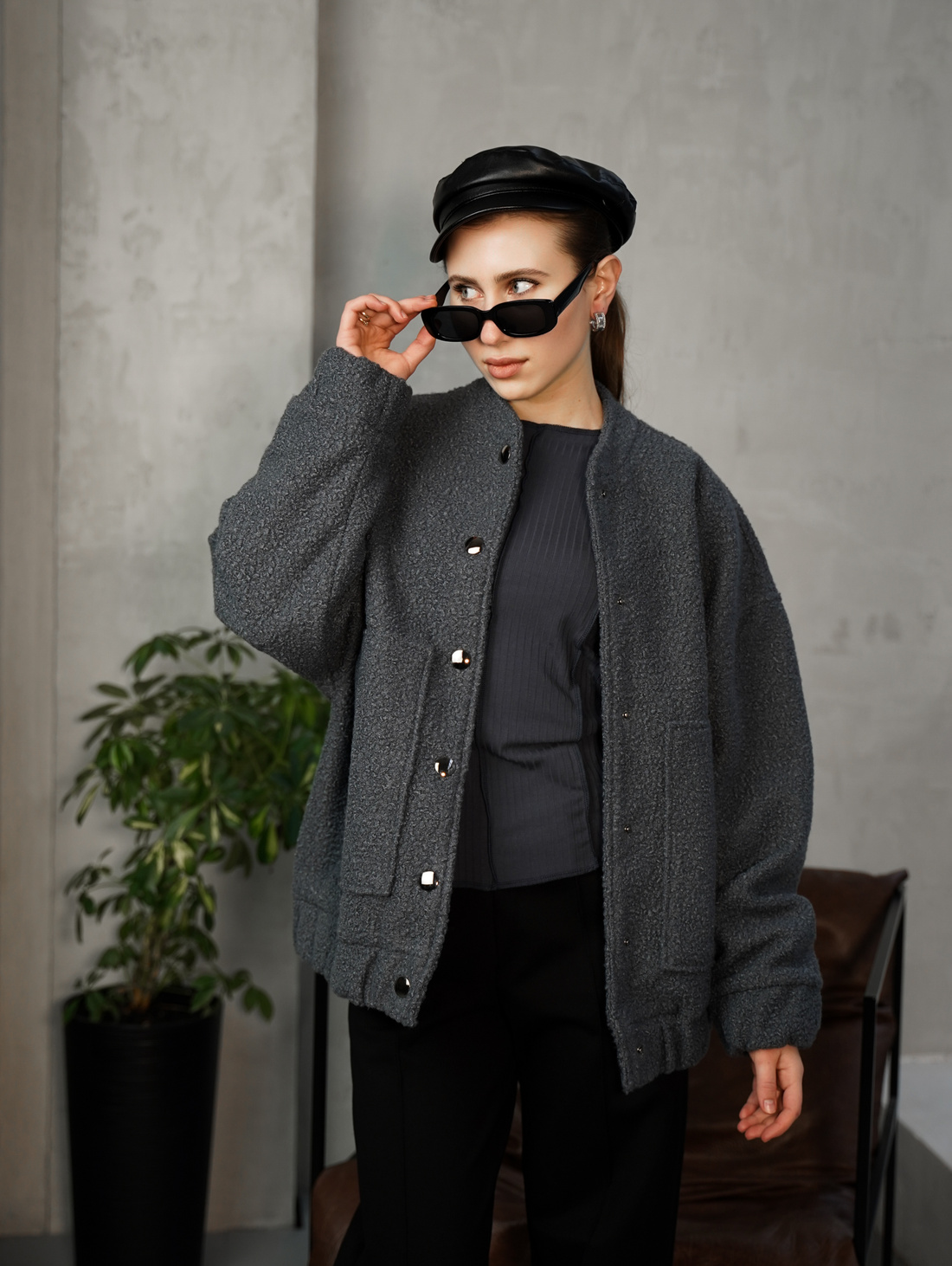 Бомбер из ткани букле "Gray" - фотография товара