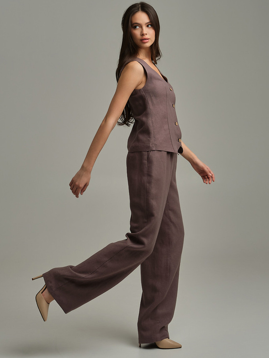 Прямые брюки изо льна шоколадный