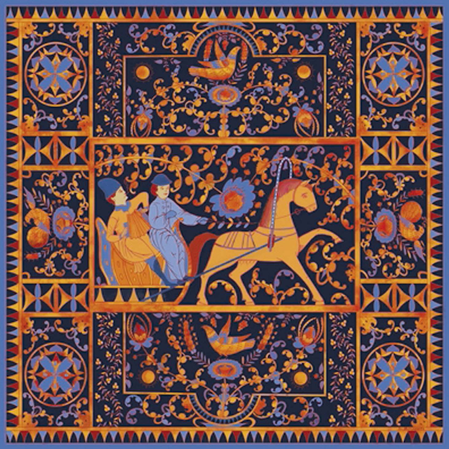 Шелковый платок "Сваты" темный - фотография товара