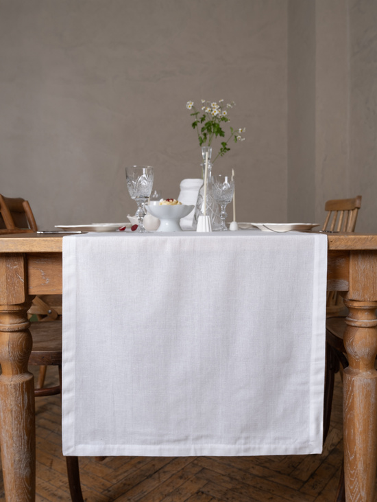 Дорожка для стола из льна и хлопка 220х50, белая
