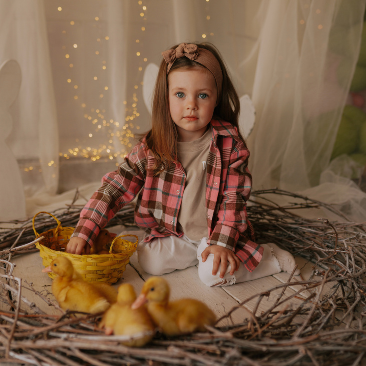 Рубашка в клетку розовая  для девочки