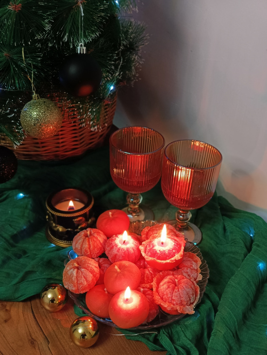 Новогодний набор свечей "Реалистичные мандарины"