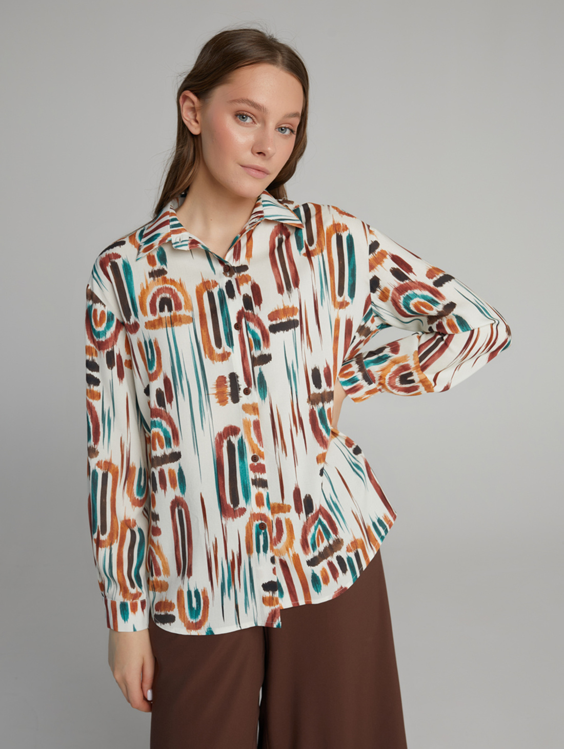 Рубашка с длинным рукавом из струящегося штапеля акварель - фотография товара