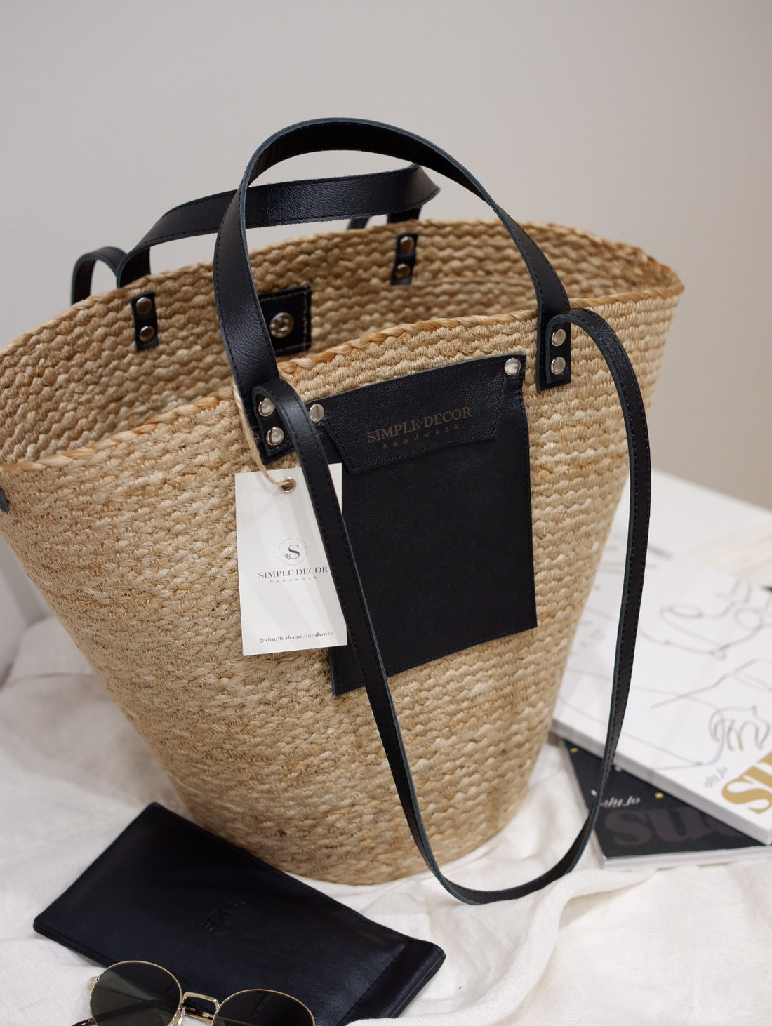 Сумка-корзинка из джутовой косы Black - фотография товара