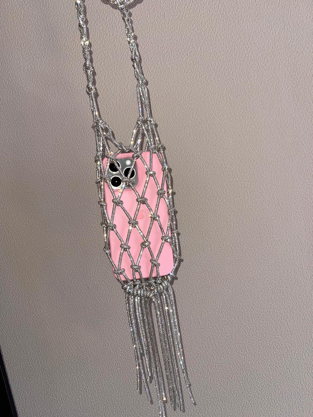 Сверкающая макраме сумочка / авоська для телефона - фотография товара