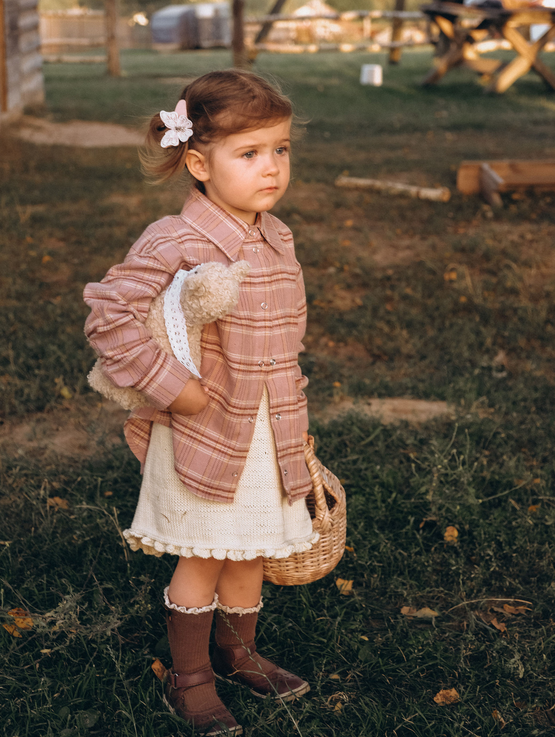 Рубашка в клетку пудровая для девочки - фотография товара