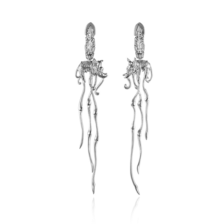 Длинные серебряные серьги ELEPHANT EARRINGS
