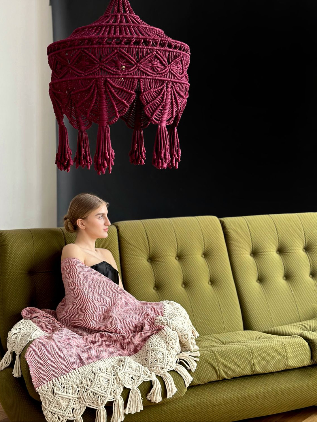 Макраме абажур/люстра плетеная «Шапка Мономаха» - фотография товара