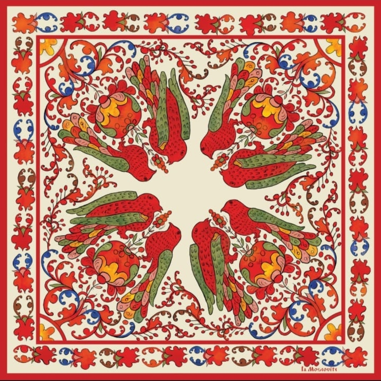 Шелковый платок "Птицы-неразлучники" - фотография товара