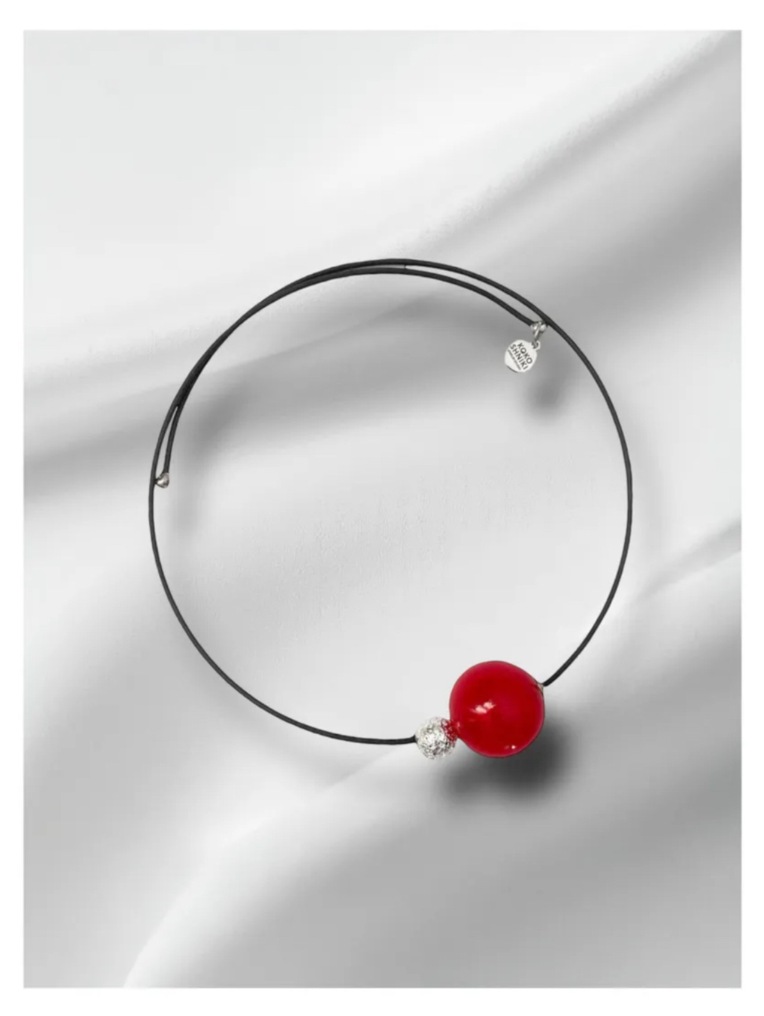Колье с пузырем из муранского стекла красное - фотография товара