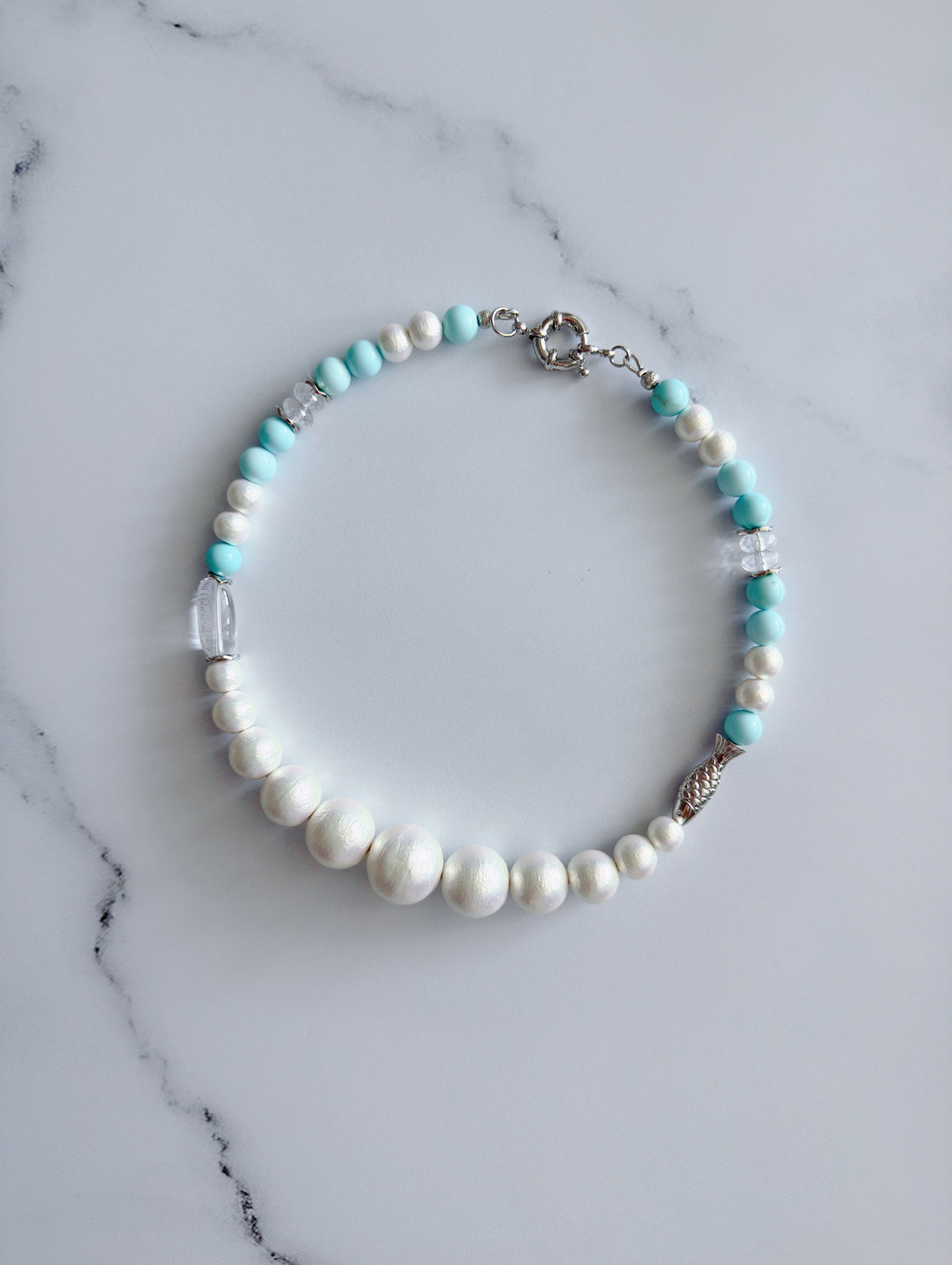 Чокер из туркенита и хлопкового жемчуга «Русский Север» - фотография товара