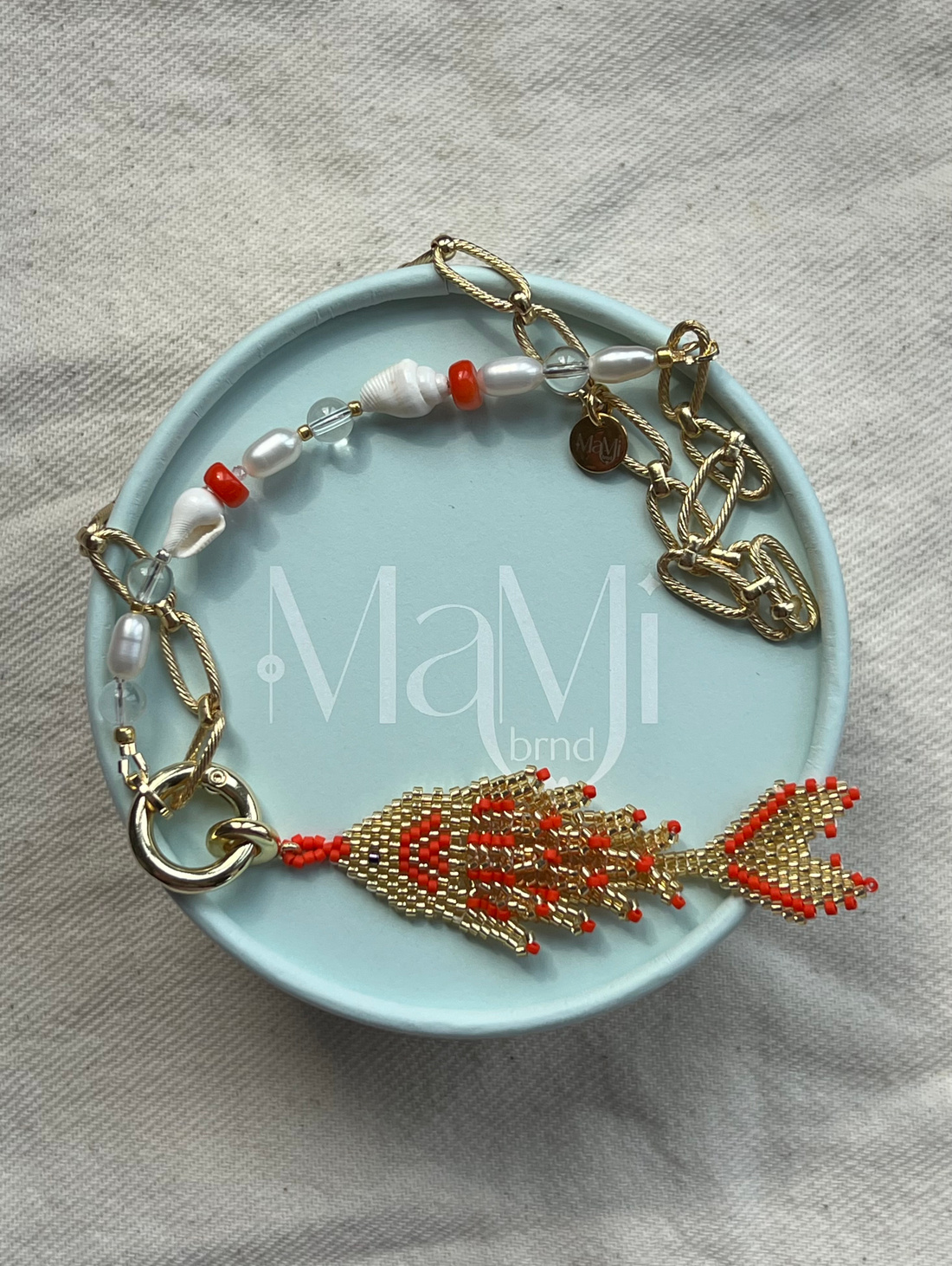 Колье "Золотая рыбка" с подвеской из японского бисера - фотография товара