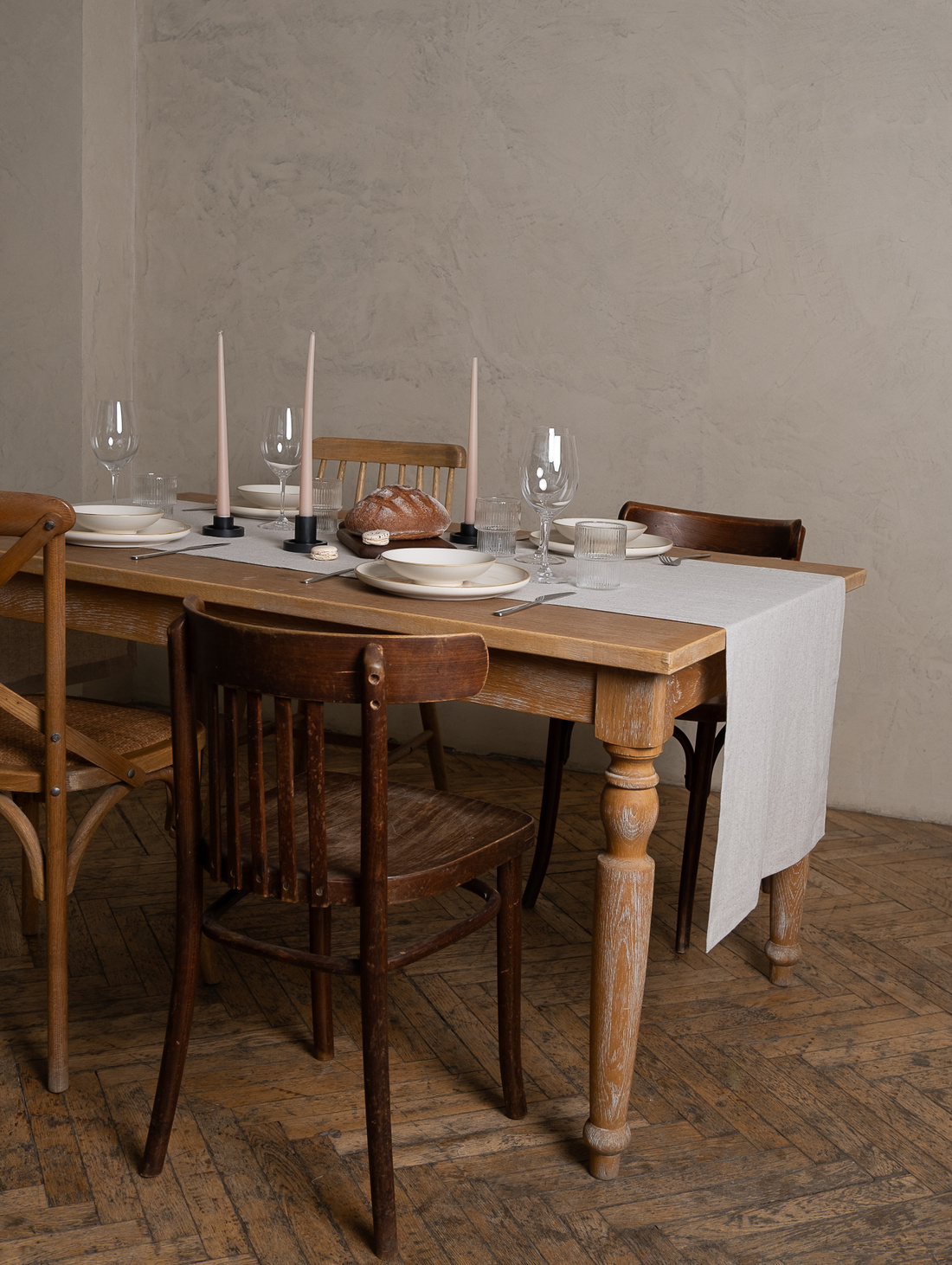 Дорожка для стола из льна и хлопка 150х50, бежевая - фотография товара