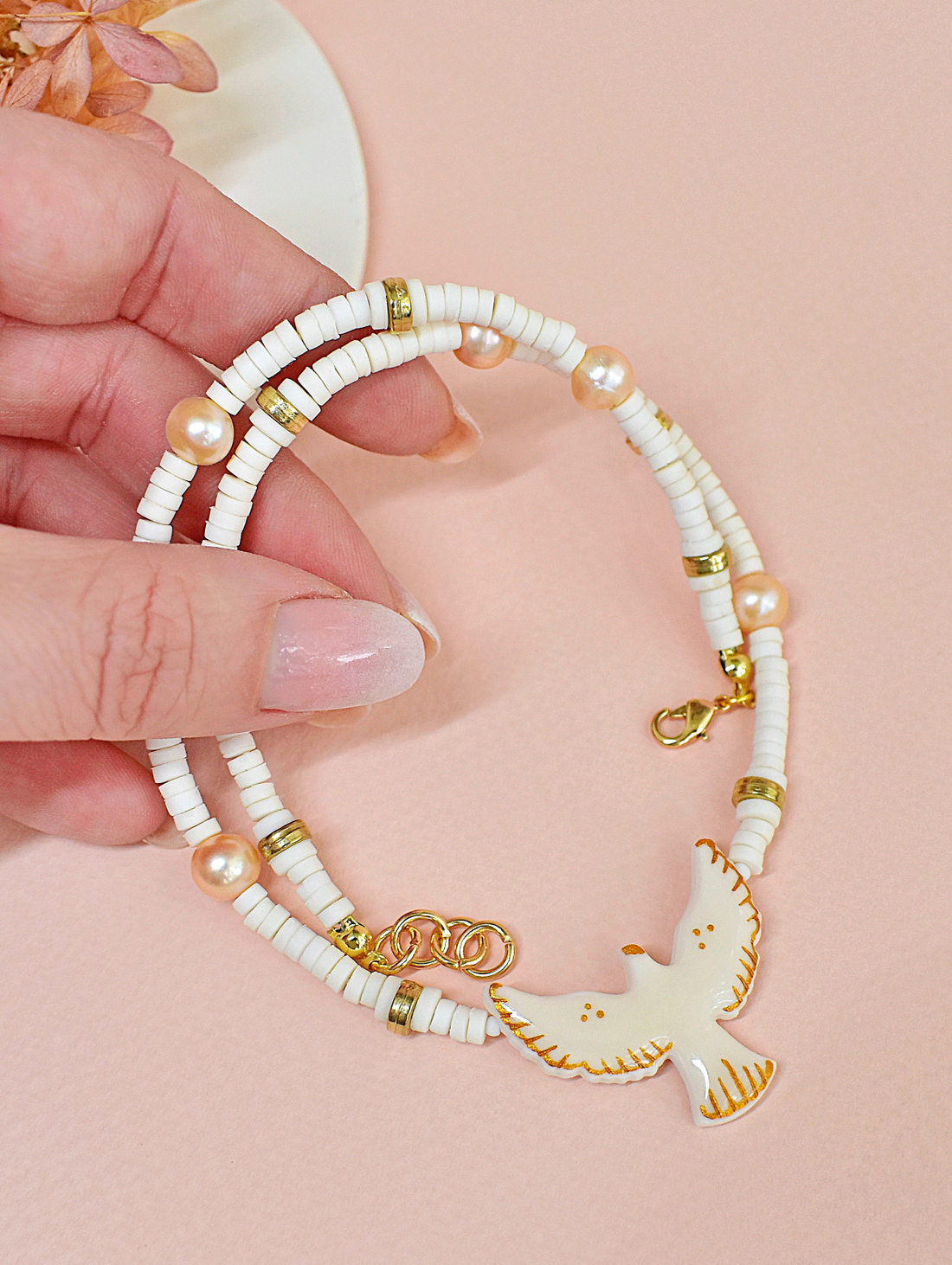 Чокер "Птица" с жемчугом - фотография товара