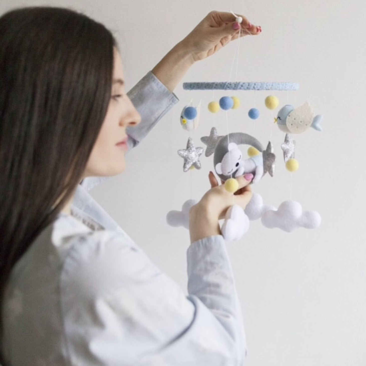 Мобиль для мальчика "Лунный мишка" - фотография товара