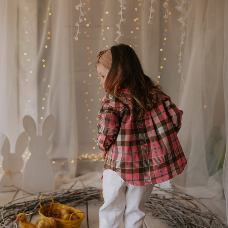 Рубашка в клетку розовая  для девочки