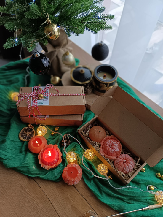 Новогодний набор свечей "Реалистичные мандарины"